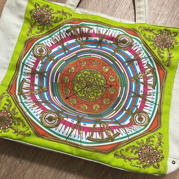 ECHO | Large Boho Trippy Clock Canvas Tote Bag - Picture 2 of 9